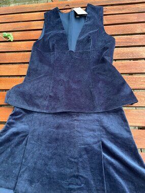 ZARA skirt set corduroy navy blue peplum top pleated LG mini skirt lined NWT